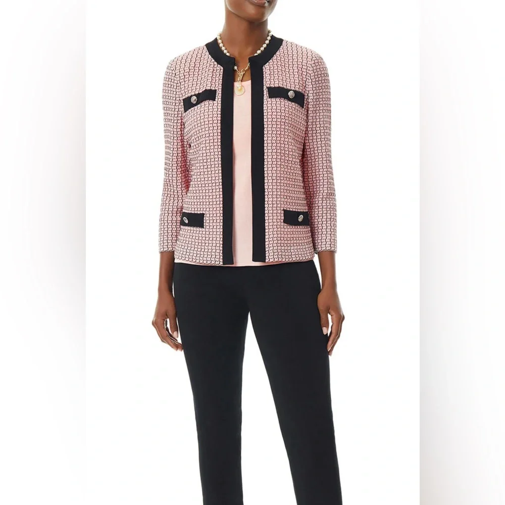 NWOT. Woman’s Ming Wang Texture Stitch Contrast Trim Knit Jacket. Size XS. - Picture 8 of 9